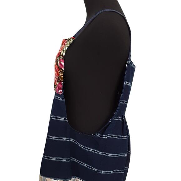 Vintage Handmade Pinafore Shift Dress Needlepoint Floral Artisan Mexico Pinnie - Picture 5 of 10